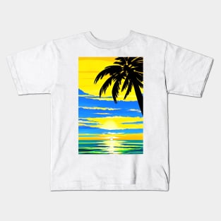 Summer Sunset Palm Tree Shadow Beach Ocean Kids T-Shirt
